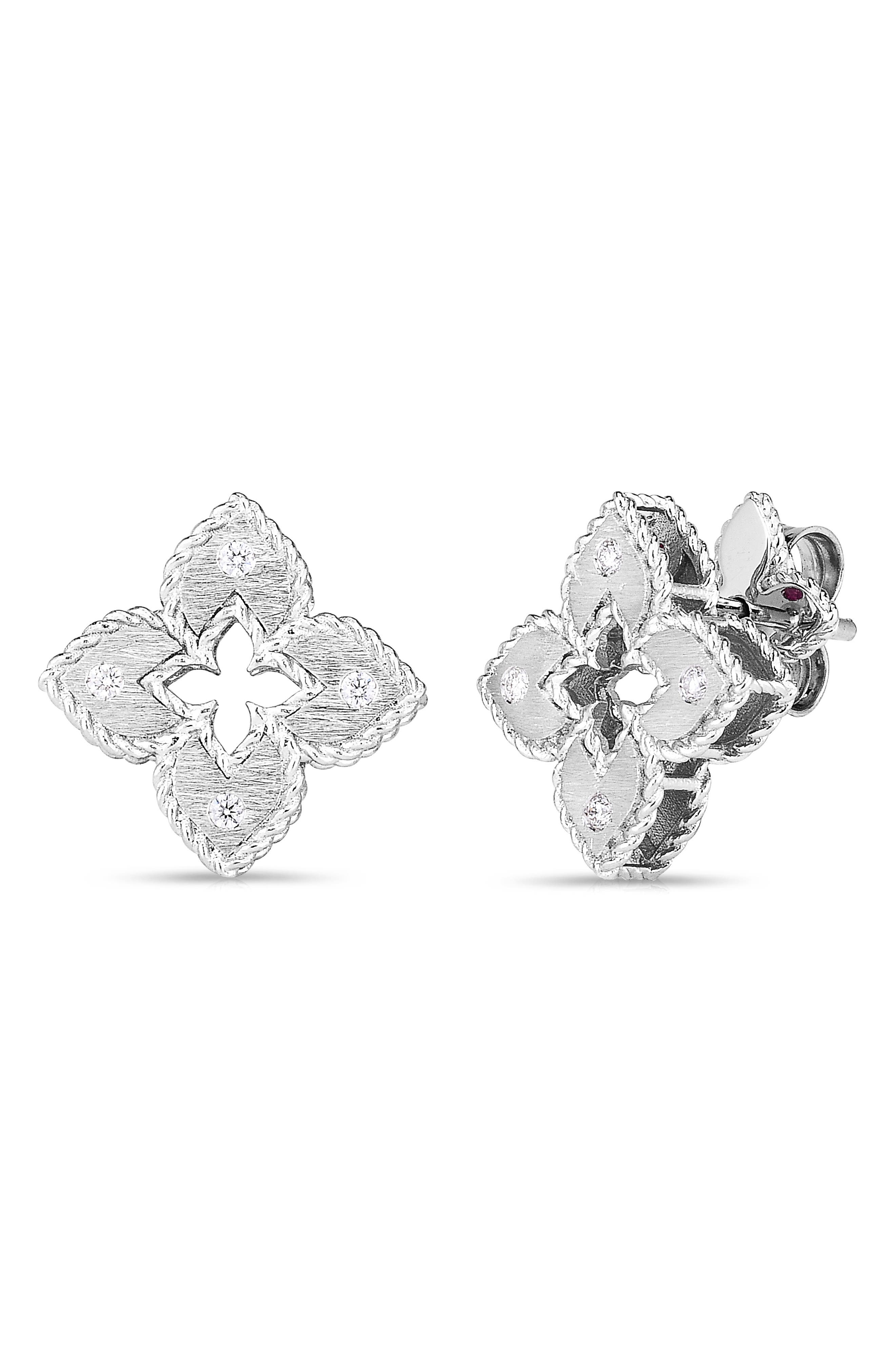 Round White Natural Diamond Accent Flower With Bird Stud Earrings for Women Round White Natural Diamond Accent Flower With Bird Stud Earrings for Women